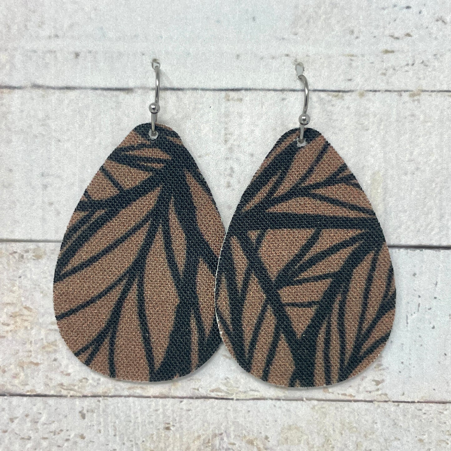 Brown & Black Fabric Teardrop Earrings