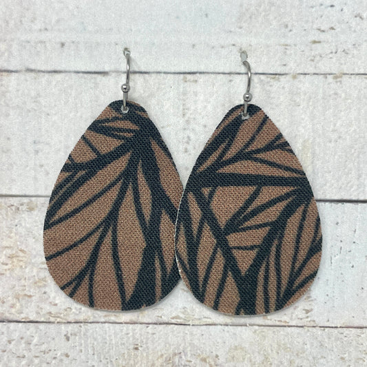 Brown & Black Fabric Teardrop Earrings