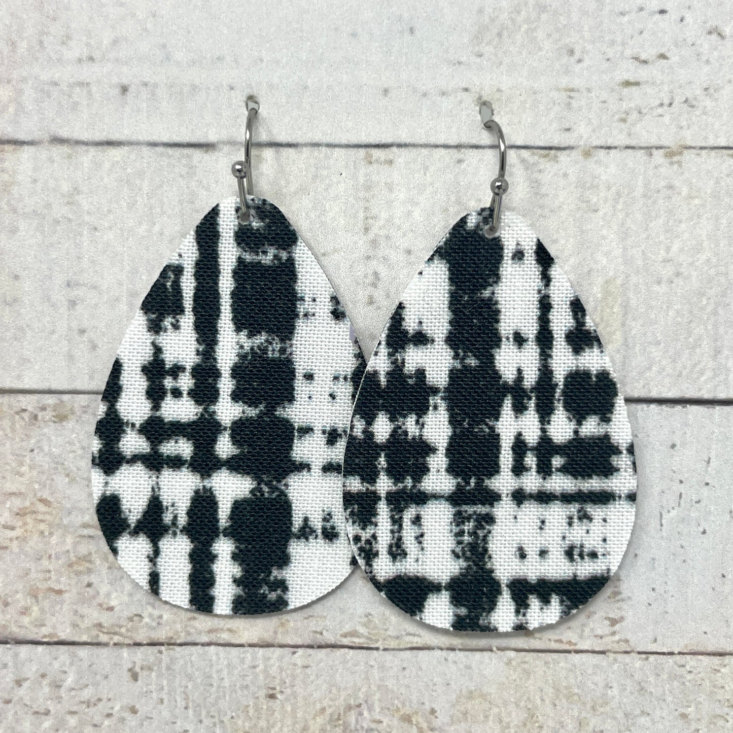 Black & White Fabric Teardrop Earrings