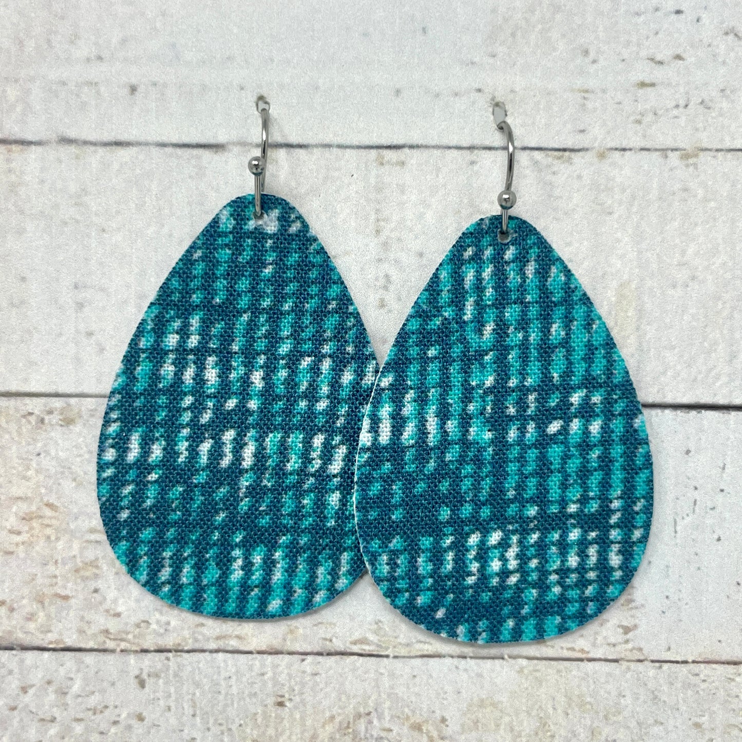 Turquoise & Teal Speckled Fabric Teardrop Earrings