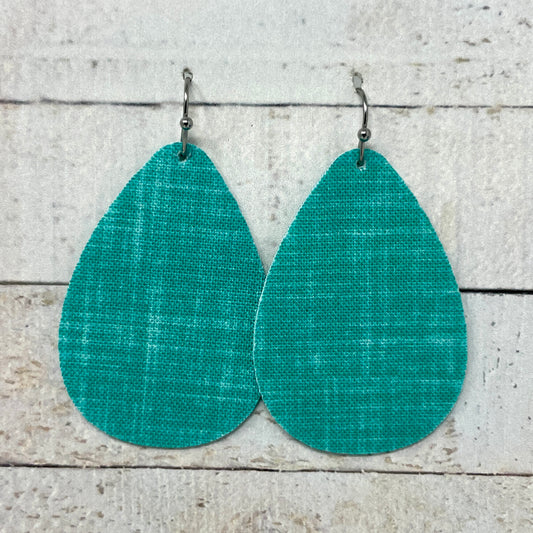 Bright Turquoise Fabric Teardrop Earrings