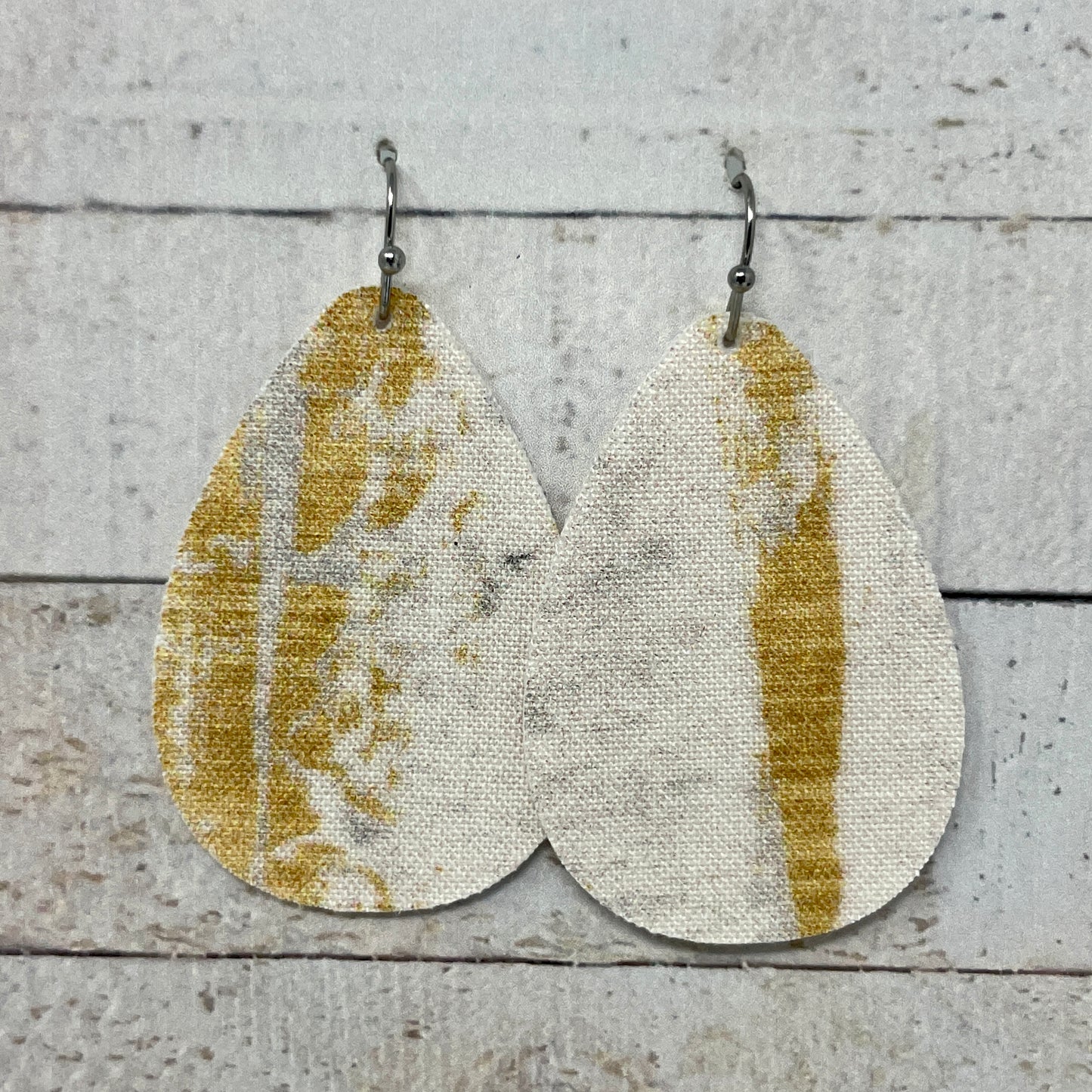 Ivory & Gold Fabric Teardrop Earrings