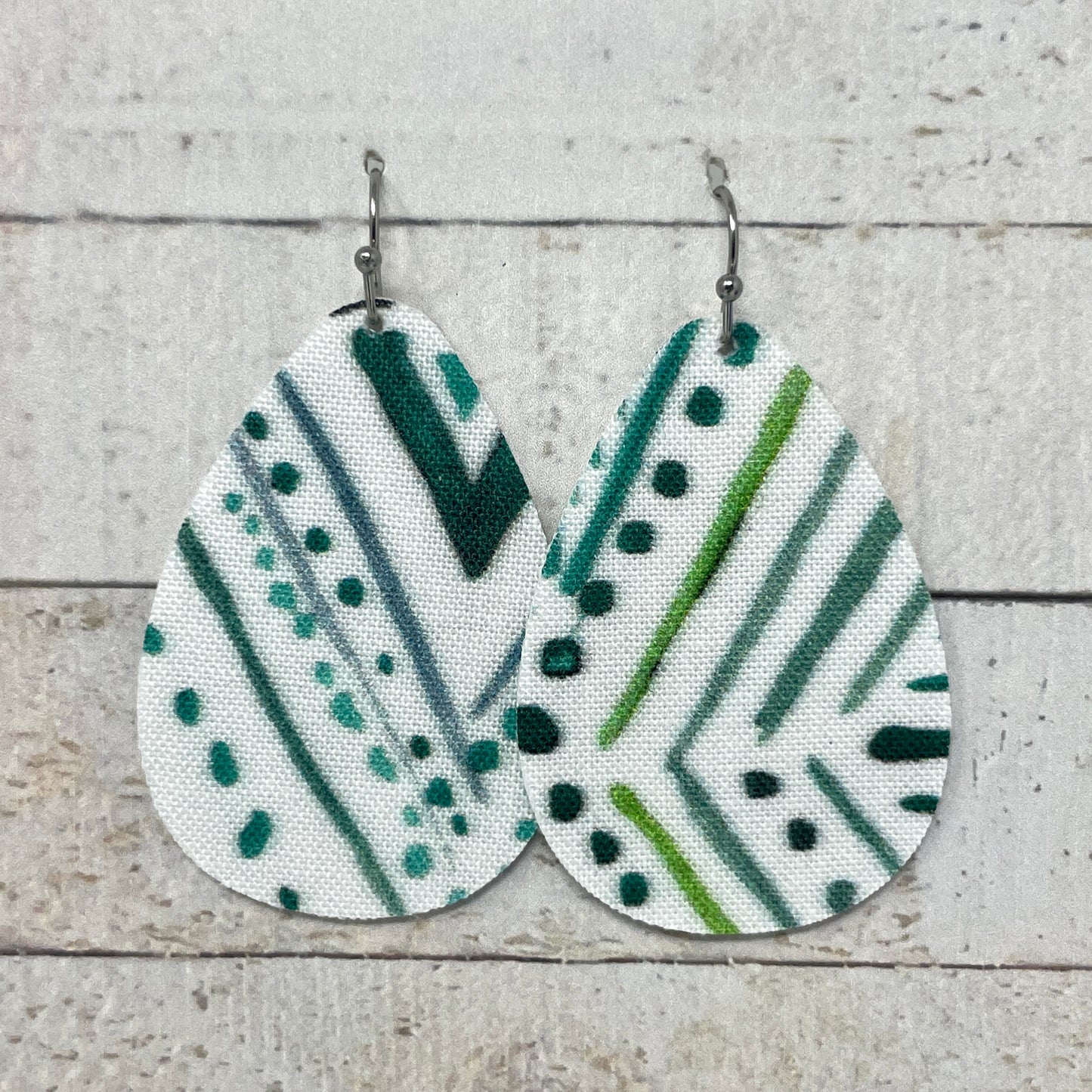 Green & Turquoise Boho Fabric Teardrop Earrings