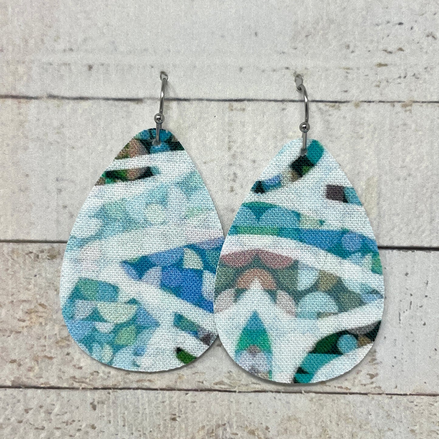 Blue Kaleidoscope Fabric Teardrop Earrings