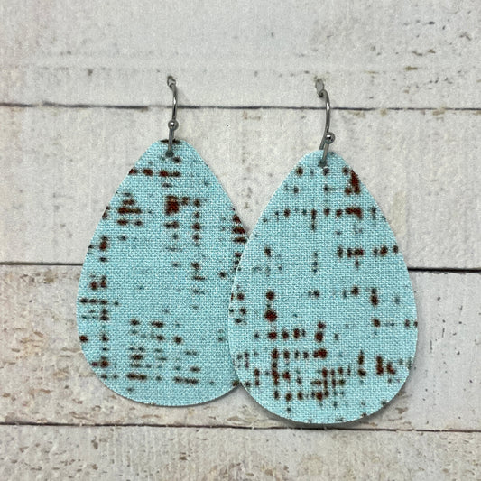 Light Blue & Brown Speckled Fabric Teardrop Earrings