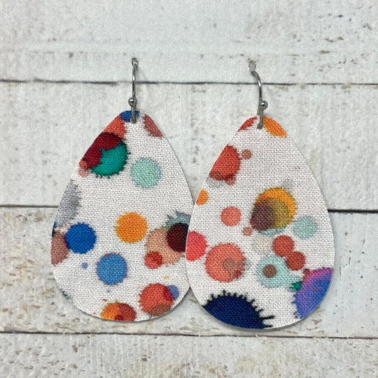 Watercolor Splotches Fabric Teardrop Earrings