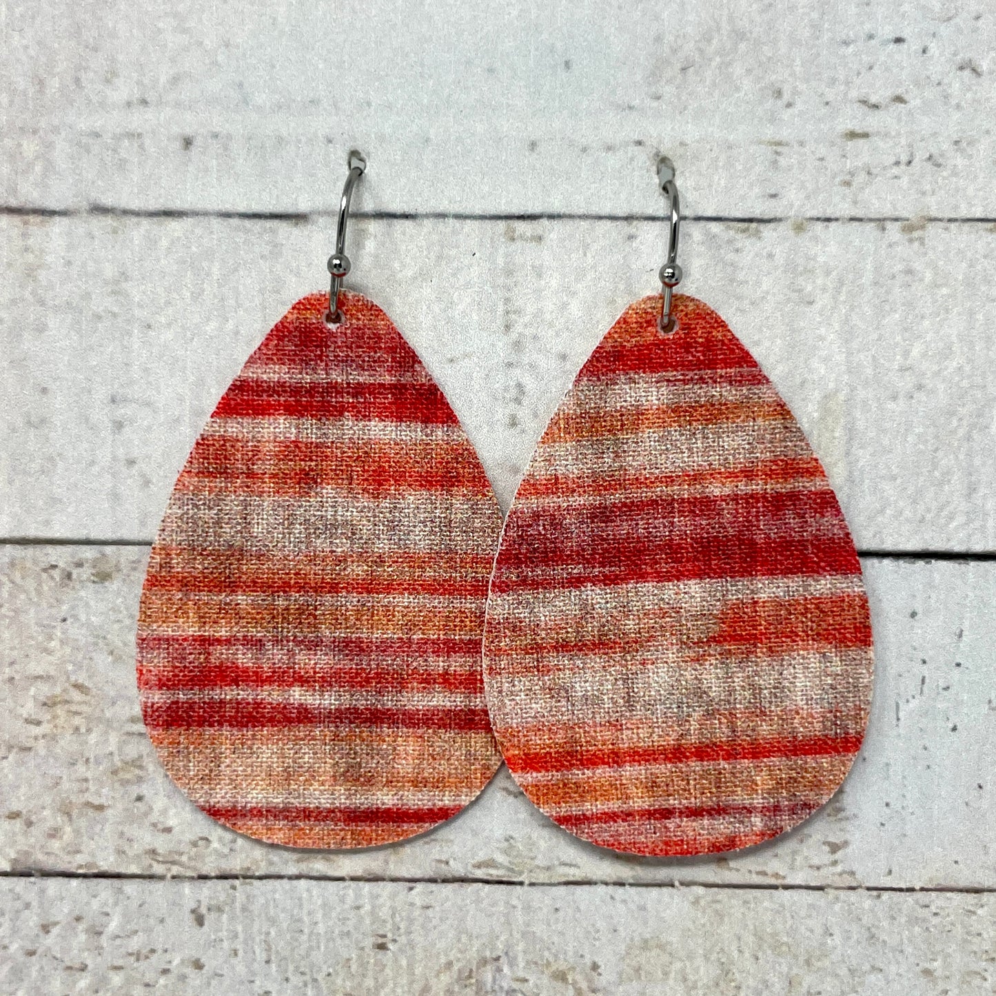 Fall Striped Fabric Teardrop Earrings