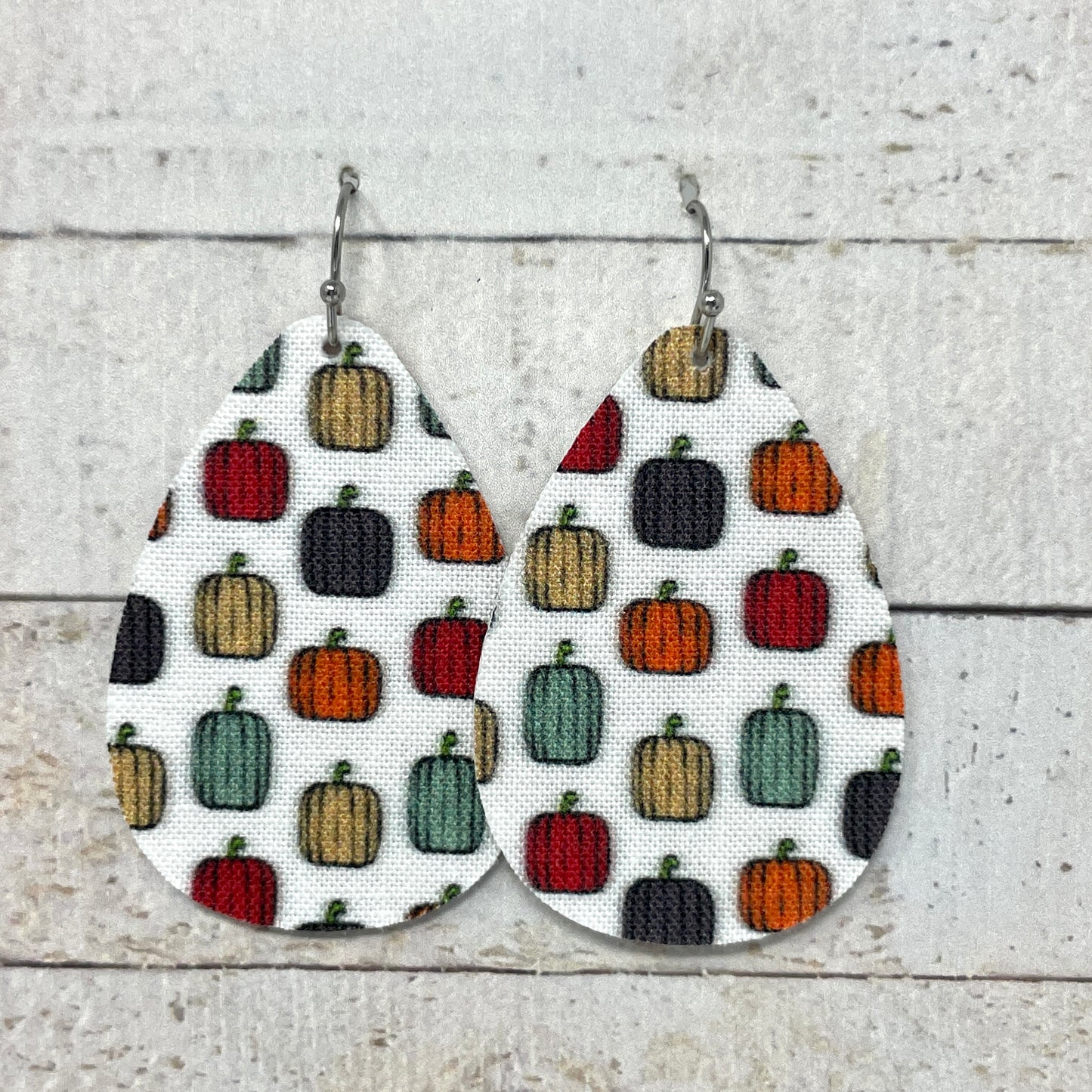 Pumpkins on White Fabric Teardrop Earrings