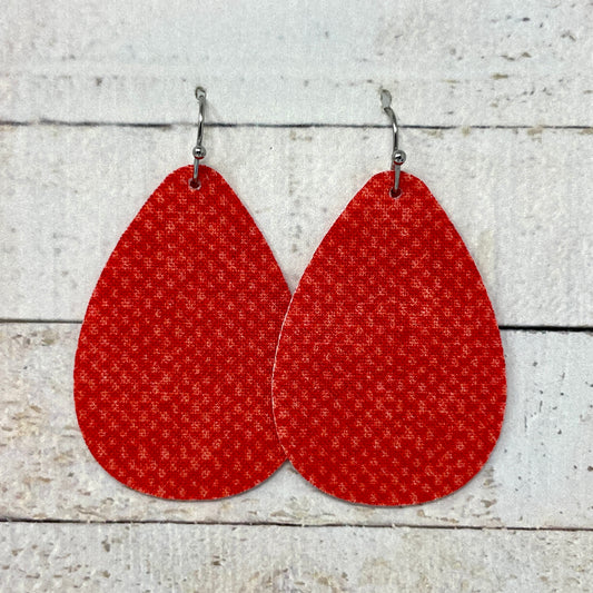 Red Speckled Fabric Teardrop Earrings