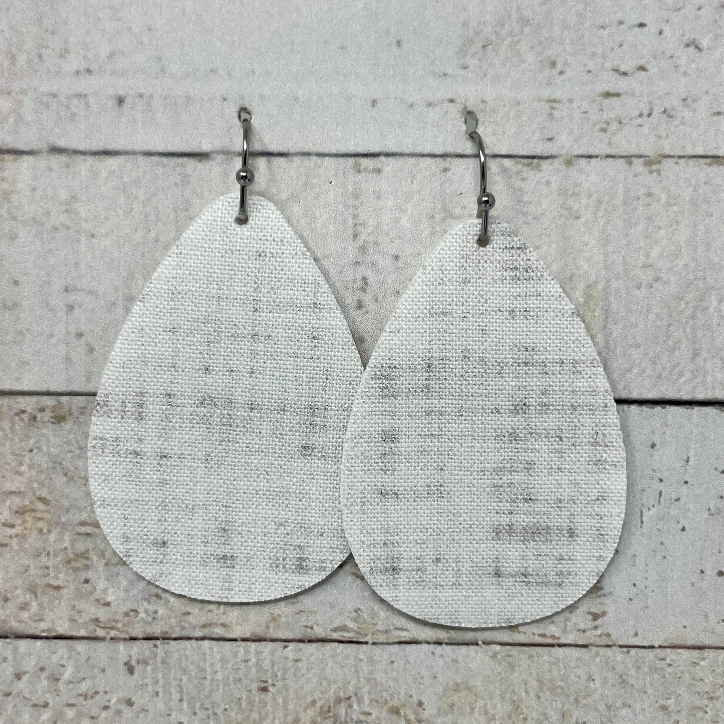 White & Gray Fabric Teardrop Earrings